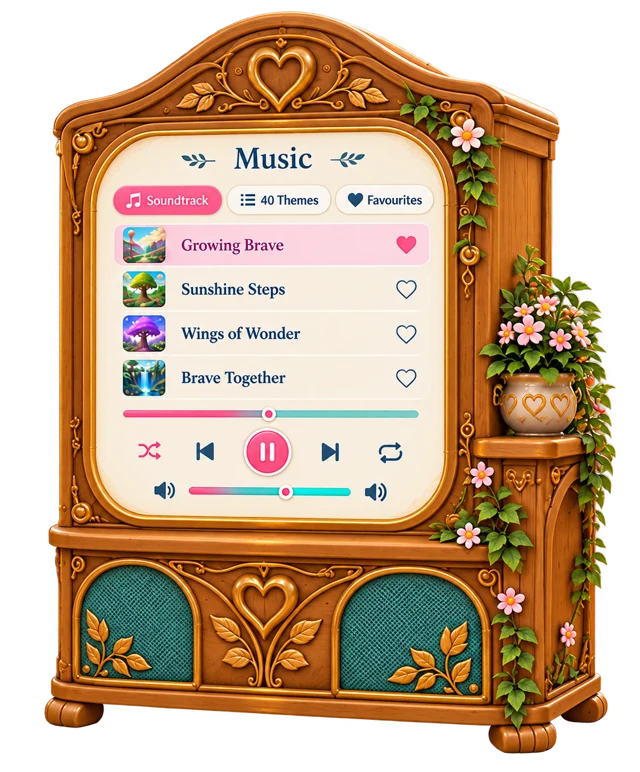 The carved wooden jukebox in Gina’s Treehouse